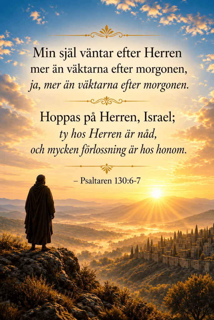 Bibelplansch med Ps 130:6-7 – "Hoppas på Herren!"
